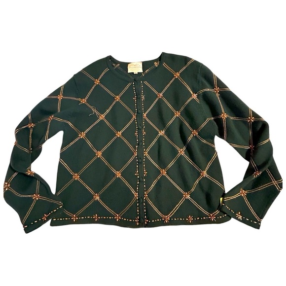 SUSAN BRISTOL Vintage Hand Beaded Embroidered Cardigan Sweater L - Picture 2 of 11
